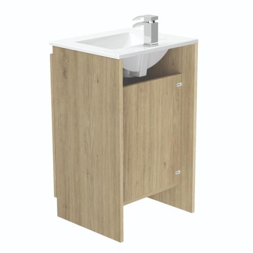 Newland 500mm Floorstanding Double Door Basin Unit With Ceramic Basin Natural Oak