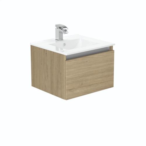 Newland 500mm Single Drawer Suspended Basin Unit With Ceramic Basin Natural Oak