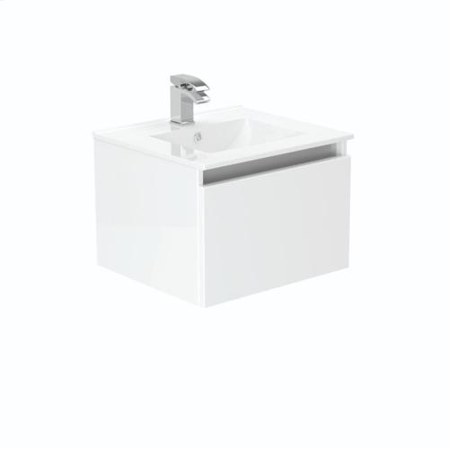 Newland 500mm Single Drawer Suspended Basin Unit With Ceramic Basin White Gloss