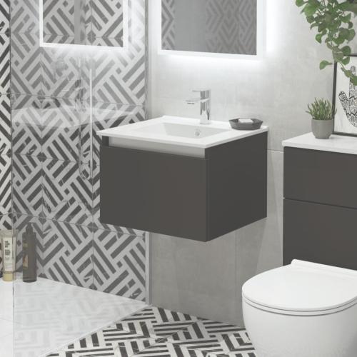 Newland 500mm Single Drawer Suspended Basin Unit With Ceramic Basin Midnight Mist