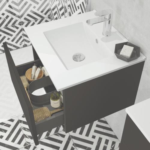Newland 500mm Single Drawer Suspended Basin Unit With Ceramic Basin Midnight Mist