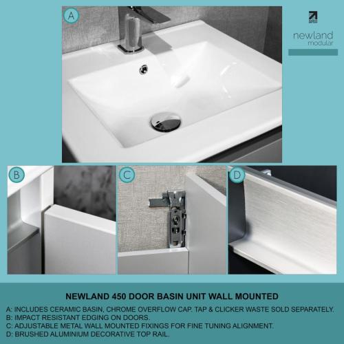 Newland 600mm Double Door Suspended Basin Unit With Ceramic Basin Natural Oak