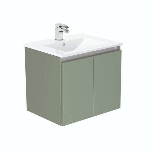 Newland 600mm Double Door Suspended Basin Unit With Ceramic Basin Sage Green