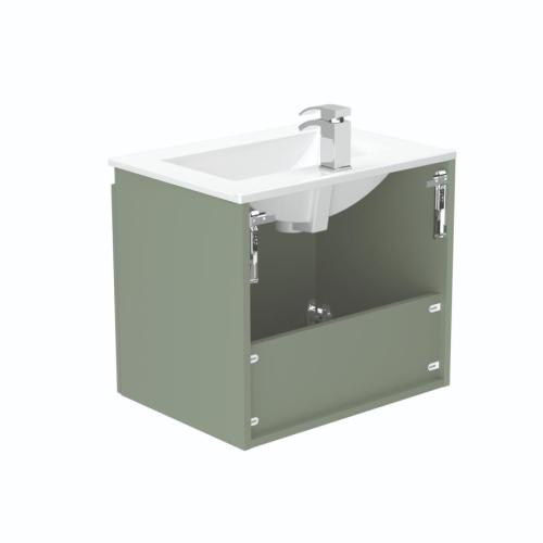 Newland 600mm Double Door Suspended Basin Unit With Ceramic Basin Sage Green