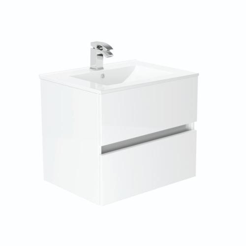 Newland 600mm Double Drawer Suspended Basin Unit With Ceramic Basin White Gloss