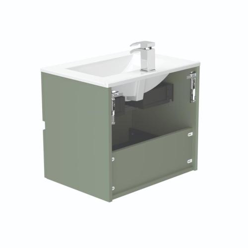 Newland 600mm Double Drawer Suspended Basin Unit With Ceramic Basin Sage Green