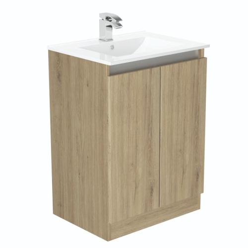 Newland 600mm Floorstanding Double Door Basin Unit With Ceramic Basin Natural Oak