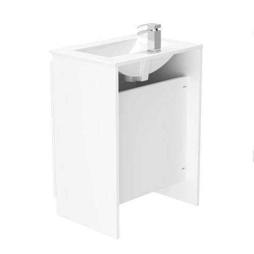 Newland 600mm Floorstanding Double Door Basin Unit With Ceramic Basin White Gloss