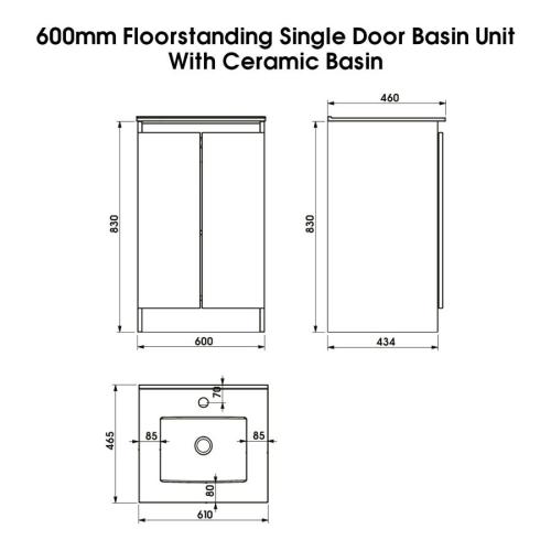 Newland 600mm Floorstanding Double Door Basin Unit With Ceramic Basin Sage Green