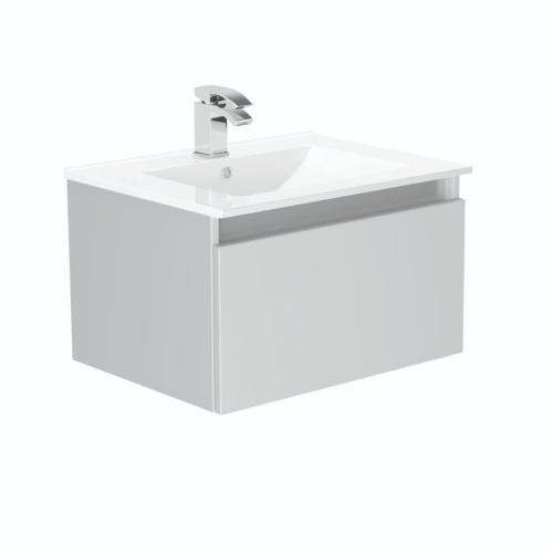 Newland 600mm Single Drawer Suspended Basin Unit With Ceramic Basin Pearl Grey