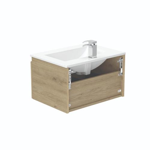 Newland 600mm Single Drawer Suspended Basin Unit With Ceramic Basin Natural Oak