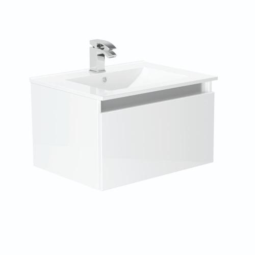 Newland 600mm Single Drawer Suspended Basin Unit With Ceramic Basin White Gloss
