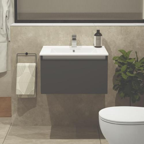 Newland 600mm Single Drawer Suspended Basin Unit With Ceramic Basin Midnight Mist