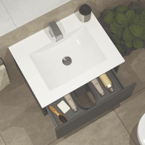Newland 600mm Single Drawer Suspended Basin Unit With Ceramic Basin Midnight Mist