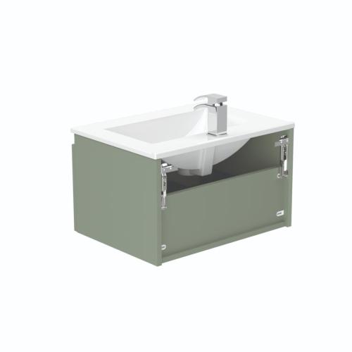 Newland 600mm Single Drawer Suspended Basin Unit With Ceramic Basin Sage Green