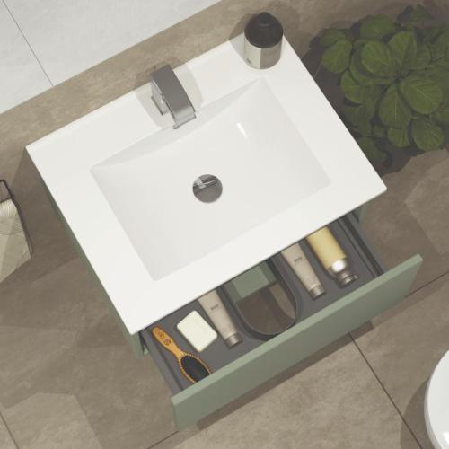 Newland 600mm Single Drawer Suspended Basin Unit With Ceramic Basin Sage Green