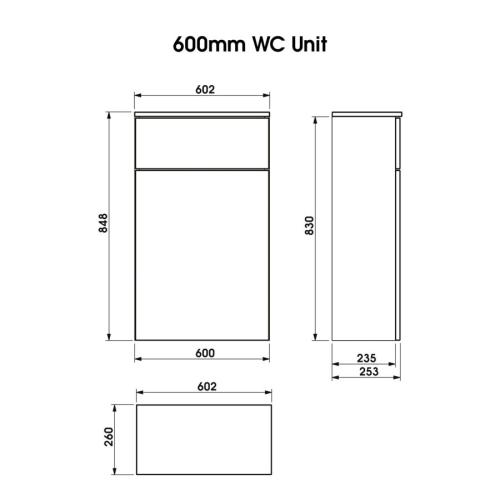 Newland 600mm WC Unit Including Worktop (No Cistern) Pearl Grey