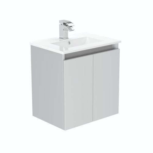 Newland 500mm Slimline Double Door Suspended Basin Unit With Ceramic Basin Pearl Grey