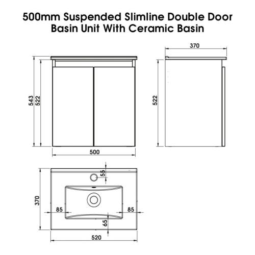 Newland 500mm Slimline Double Door Suspended Basin Unit With Ceramic Basin Sage Green