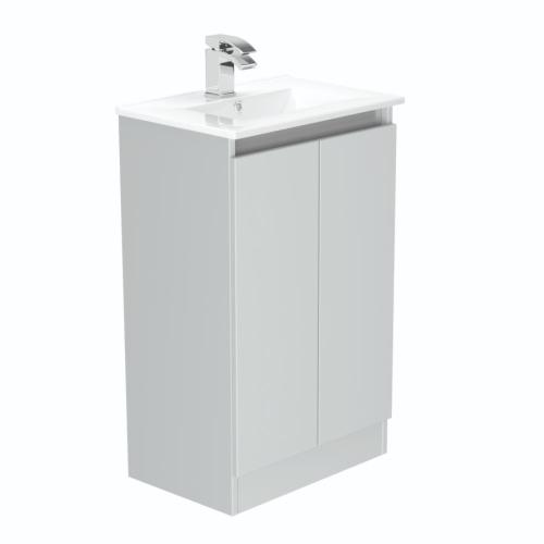 Newland 500mm Slimline Floorstanding Double Door Basin Unit With Ceramic Basin Pearl Grey