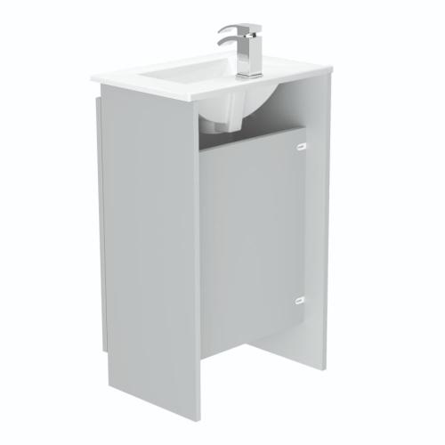 Newland 500mm Slimline Floorstanding Double Door Basin Unit With Ceramic Basin Pearl Grey