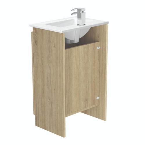 Newland 500mm Slimline Floorstanding Double Door Basin Unit With Ceramic Basin Natural Oak