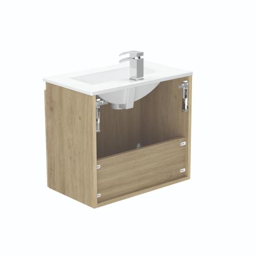 Newland 600mm Slimline Double Door Suspended Basin Unit With Ceramic Basin Natural Oak
