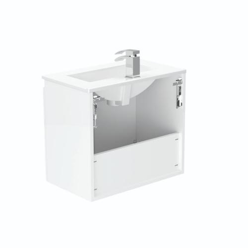 Newland 600mm Slimline Double Door Suspended Basin Unit With Ceramic Basin White Gloss
