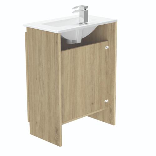 Newland 600mm Slimline Floorstanding Double Door Basin Unit With Ceramic Basin Natural Oak