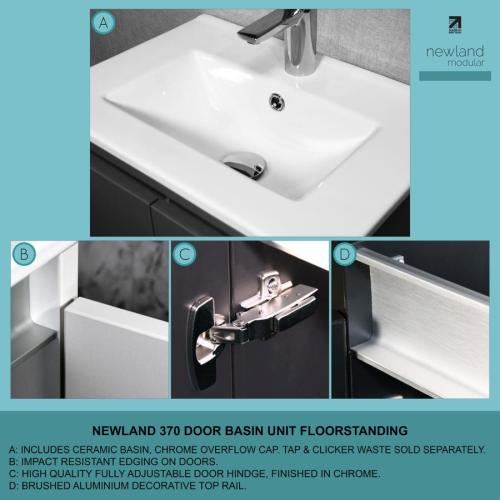 Newland 600mm Slimline Floorstanding Double Door Basin Unit With Ceramic Basin Natural Oak