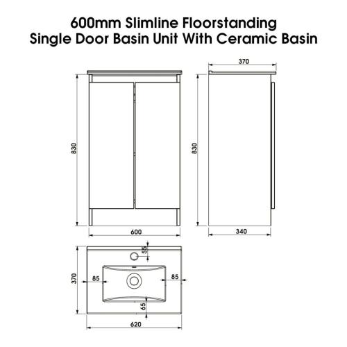 Newland 600mm Slimline Floorstanding Double Door Basin Unit With Ceramic Basin Sage Green