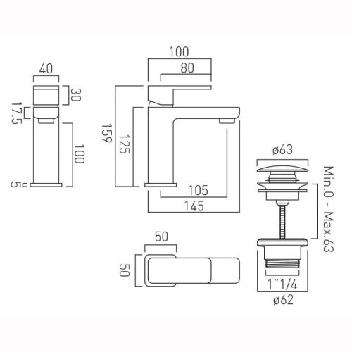 Vado Phase Mono Basin Mixer + Universal Waste PHA-200F/CC-C/P