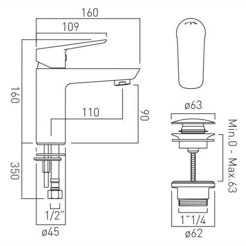 Vado Photon Mono Basin Mixer+ Universal Waste with Ecoturn Technology PHO-100FW/CC-CP