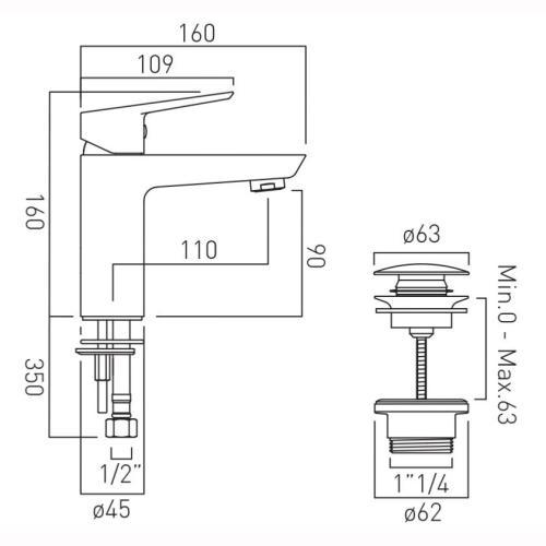 Vado Photon Mono Basin Mixer+ Universal Waste PHO-100F/CC-C/P