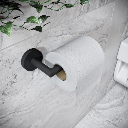 Croydex Flexi-Fix Matt Black Epsom Toilet Roll Holder QM481121