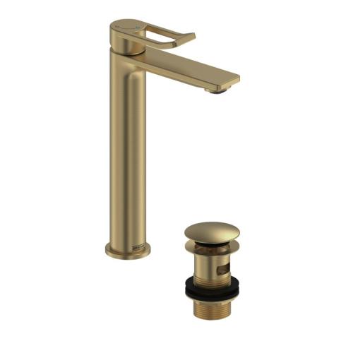 Bristan Saffron Eco Start Tall Basin Mixer with Clicker Waste Brushed Brass SAF ES TLBAS BB