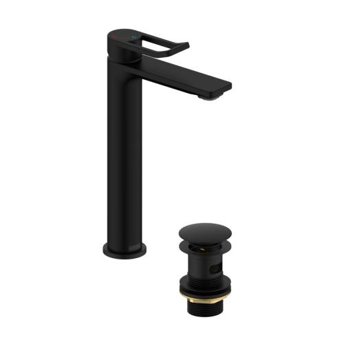 Bristan Saffron Eco Start Tall Basin Mixer with Clicker Waste Black SAF ES TLBAS BLK