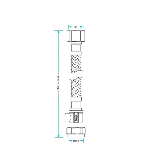 Viva 1/2" x 15mm Flexi Hose Tap Connector Basin with Isolator Valve 150mm BSP SSH2/B