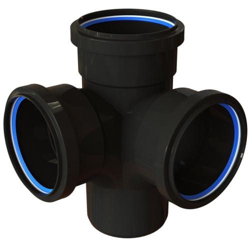 Polypipe Corner Branch 4in/110mm. 92?? Triple Socket Black STC401B