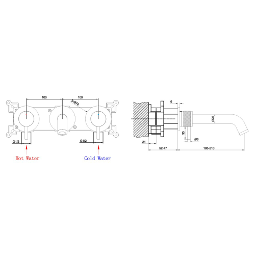 Abacus ISO PRO Wall Basin Mixer inc. wall box (2 Handle) Matt Anthracite TBTS-446-1622