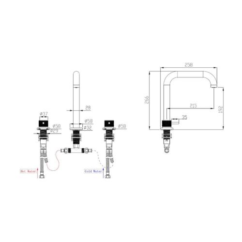 Abacus ISO PRO Deck Mount 3TH Basin Mixer Matt Anthracite TBTS-446-1802