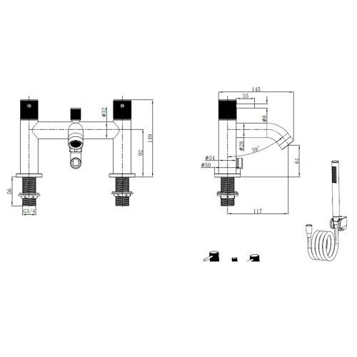 Abacus ISO PRO Deck Mounted Bath Shower Mixer Matt Anthracite TBTS-446-3204