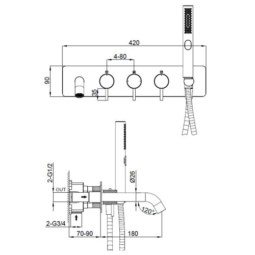 Abacus ISO PRO Thermo Concealed Bath Shower Mixer Matt Anthracite TBTS-446-3402