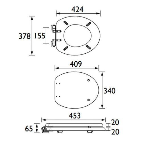 Heritage Soft Close Toilet Seat Oak with Chrome Hinges TSOAK101SC