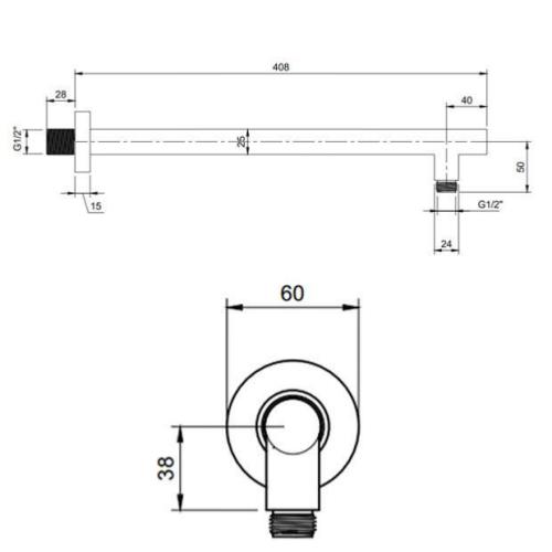 Villeroy & Boch Universal Wall Mounted Round Shower Arm Matt Black TVC000453510K5