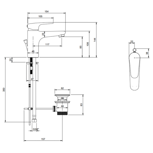 Villeroy & Boch O.novo Start Single Lever Basin Mixer with Pop-up Waste Chrome TVW10510111061