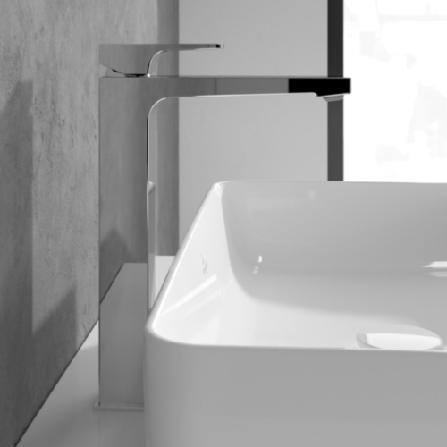Villeroy & Boch Architectura Tall Square Single Lever Basin Mixer with Pop Up Waste Chrome TVW12500200061