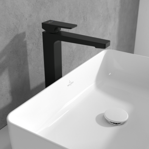 Villeroy & Boch Architectura Tall Square Single Lever Basin Mixer with Pop Up Waste Matt Black TVW125002000K5