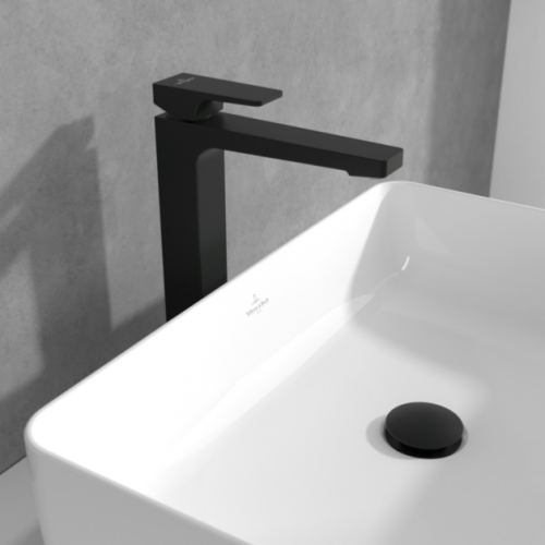 Villeroy & Boch Architectura Tall Square Single Lever Basin Mixer with Pop Up Waste Matt Black TVW125002000K5