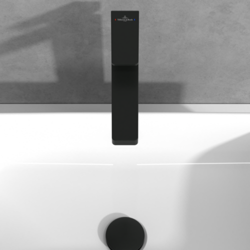 Villeroy & Boch Architectura Tall Square Single Lever Basin Mixer with Pop Up Waste Matt Black TVW125002000K5